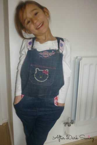 Upcycle jeans to girl's dungarees! @AfterDarkSewing