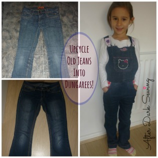 Upcycle old jeans into girls' dungarees @AfterDarkSewing